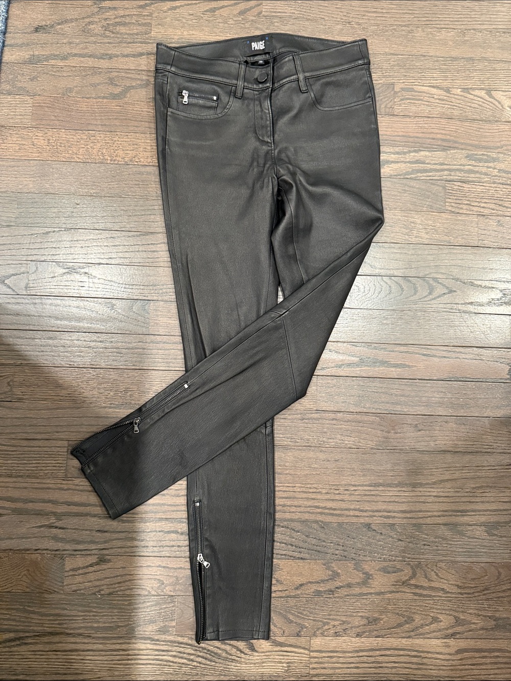 PAIGE Black Coated Skinny Moto Pants with Ankle Zips